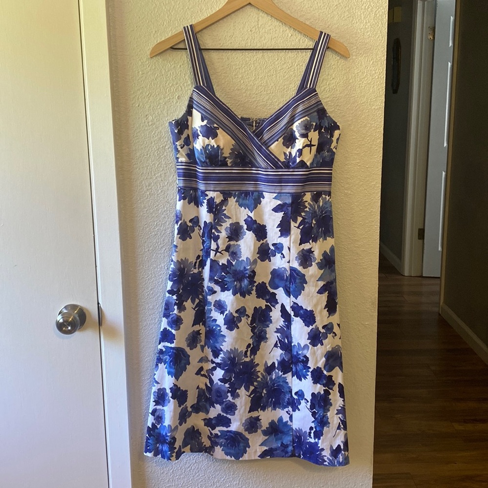 JCPenney Brand R&K Originals Blue Floral A-line Sun Dress.